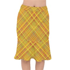 Orange Madras Plaid Short Mermaid Skirt by SpinnyChairDesigns