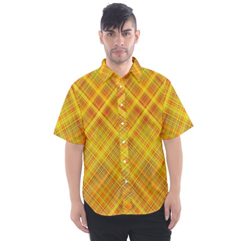 Orange Madras Plaid Men s Short Sleeve Shirt by SpinnyChairDesigns