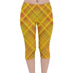 Orange Madras Plaid Velvet Capri Leggings  by SpinnyChairDesigns