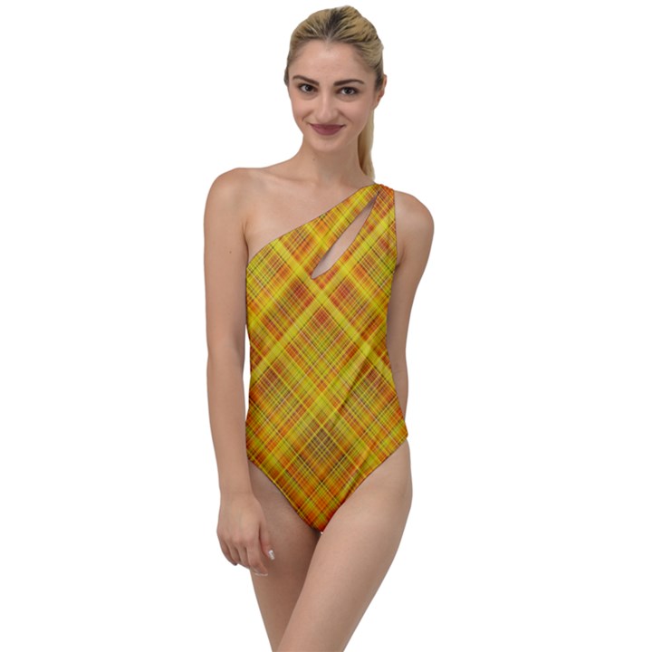 Orange Madras Plaid To One Side Swimsuit