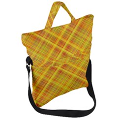 Orange Madras Plaid Fold Over Handle Tote Bag by SpinnyChairDesigns