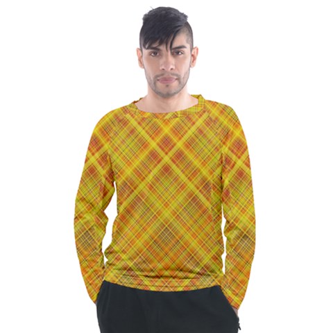 Orange Madras Plaid Men s Long Sleeve Raglan Tee by SpinnyChairDesigns