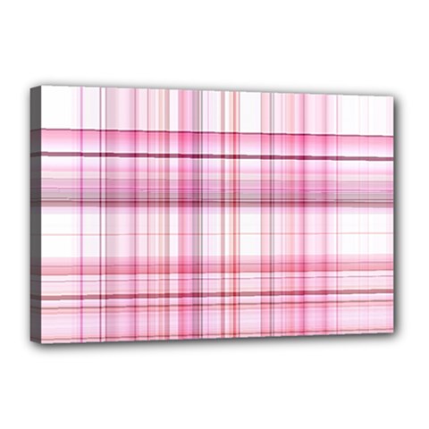 Pink Madras Plaid Canvas 18  X 12  (stretched) by SpinnyChairDesigns