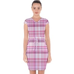 Pink Madras Plaid Capsleeve Drawstring Dress  by SpinnyChairDesigns