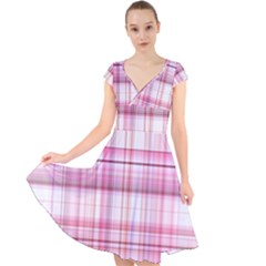 Pink Madras Plaid Cap Sleeve Front Wrap Midi Dress by SpinnyChairDesigns