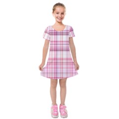 Pink Madras Plaid Kids  Short Sleeve Velvet Dress