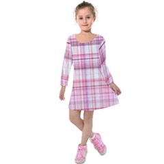 Pink Madras Plaid Kids  Long Sleeve Velvet Dress