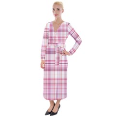 Pink Madras Plaid Velvet Maxi Wrap Dress by SpinnyChairDesigns