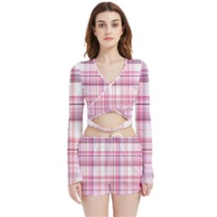 Pink Madras Plaid Velvet Wrap Crop Top by SpinnyChairDesigns