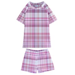 Pink Madras Plaid Kids  Swim Tee And Shorts Set by SpinnyChairDesigns