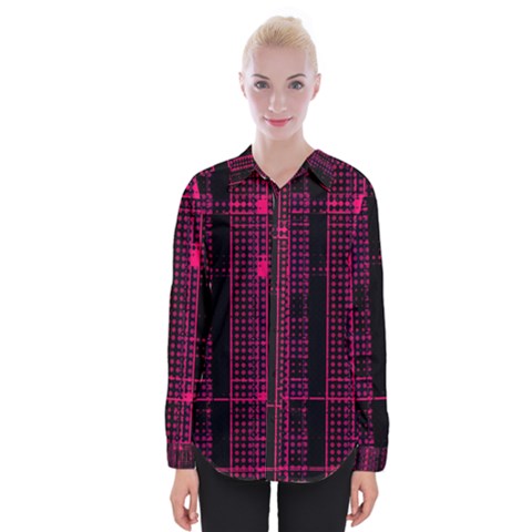 Pink Black Punk Plaid Womens Long Sleeve Shirt by SpinnyChairDesigns