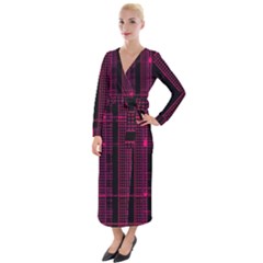 Pink Black Punk Plaid Velvet Maxi Wrap Dress by SpinnyChairDesigns