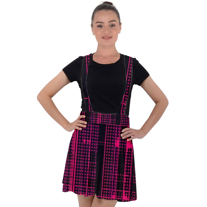 Pink Black Punk Plaid Velvet Suspender Skater Skirt