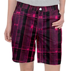 Pink Black Punk Plaid Pocket Shorts by SpinnyChairDesigns