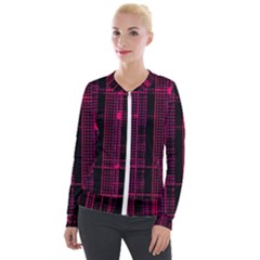 Pink Black Punk Plaid Velour Zip Up Jacket by SpinnyChairDesigns