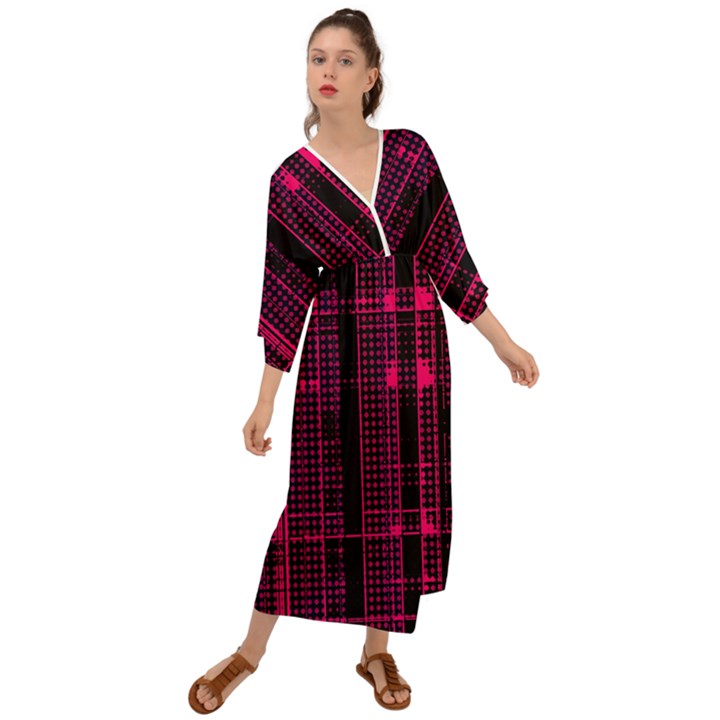 Pink Black Punk Plaid Grecian Style  Maxi Dress