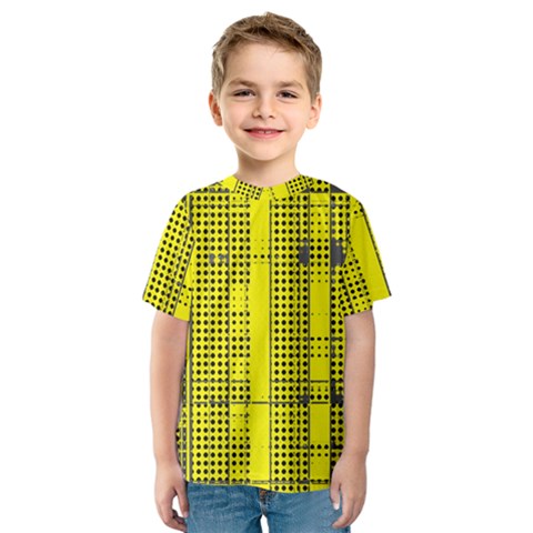 Black Yellow Punk Plaid Kids  Sport Mesh Tee by SpinnyChairDesigns