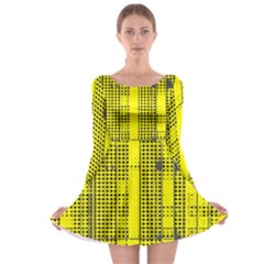 Black Yellow Punk Plaid Long Sleeve Skater Dress by SpinnyChairDesigns