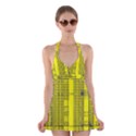 Black Yellow Punk Plaid Halter Dress Swimsuit  View1