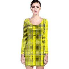 Black Yellow Punk Plaid Long Sleeve Velvet Bodycon Dress