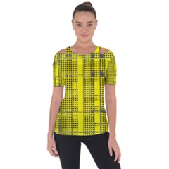 Black Yellow Punk Plaid Shoulder Cut Out Short Sleeve Top by SpinnyChairDesigns