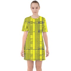 Black Yellow Punk Plaid Sixties Short Sleeve Mini Dress by SpinnyChairDesigns