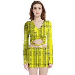 Black Yellow Punk Plaid Velvet Wrap Crop Top