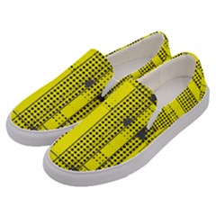 Black Yellow Punk Plaid Men s Canvas Slip Ons by SpinnyChairDesigns