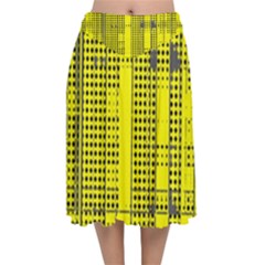 Black Yellow Punk Plaid Velvet Flared Midi Skirt by SpinnyChairDesigns