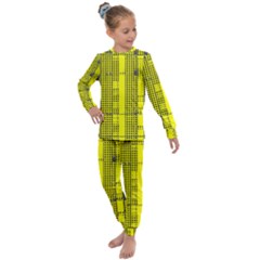 Black Yellow Punk Plaid Kids  Long Sleeve Set  by SpinnyChairDesigns