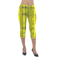 Black Yellow Punk Plaid Lightweight Velour Capri Leggings  by SpinnyChairDesigns