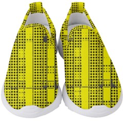 Black Yellow Punk Plaid Kids  Slip On Sneakers by SpinnyChairDesigns