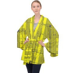 Black Yellow Punk Plaid Long Sleeve Velvet Kimono  by SpinnyChairDesigns