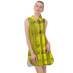 Black Yellow Punk Plaid Sleeveless Shirt Dress by SpinnyChairDesigns