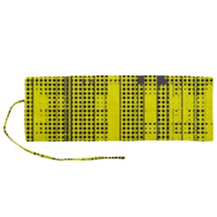 Black Yellow Punk Plaid Roll Up Canvas Pencil Holder (m) by SpinnyChairDesigns