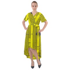 Black Yellow Punk Plaid Front Wrap High Low Dress by SpinnyChairDesigns