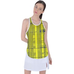 Black Yellow Punk Plaid Racer Back Mesh Tank Top by SpinnyChairDesigns