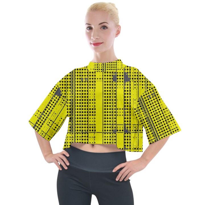 Black Yellow Punk Plaid Mock Neck Tee