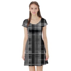 Black Punk Plaid Short Sleeve Skater Dress by SpinnyChairDesigns