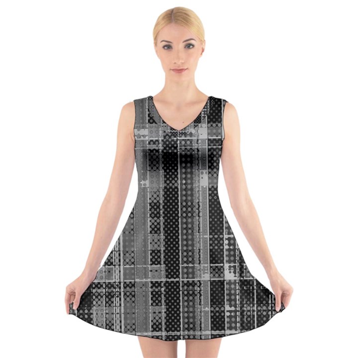 Black Punk Plaid V-Neck Sleeveless Dress