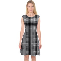 Black Punk Plaid Capsleeve Midi Dress by SpinnyChairDesigns