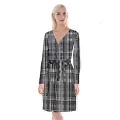 Black Punk Plaid Long Sleeve Velvet Front Wrap Dress by SpinnyChairDesigns