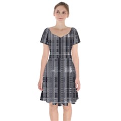 Black Punk Plaid Short Sleeve Bardot Dress by SpinnyChairDesigns