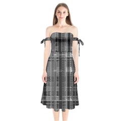 Black Punk Plaid Shoulder Tie Bardot Midi Dress by SpinnyChairDesigns