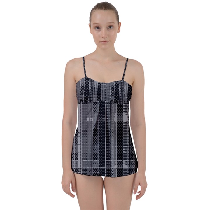 Black Punk Plaid Babydoll Tankini Set