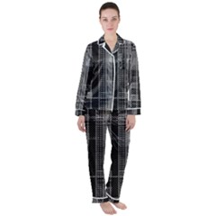 Black Punk Plaid Satin Long Sleeve Pyjamas Set by SpinnyChairDesigns