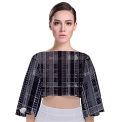 Black Punk Plaid Tie Back Butterfly Sleeve Chiffon Top by SpinnyChairDesigns