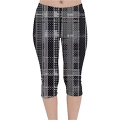 Black Punk Plaid Velvet Capri Leggings  by SpinnyChairDesigns