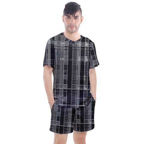 Black Punk Plaid Men s Mesh Tee And Shorts Set by SpinnyChairDesigns