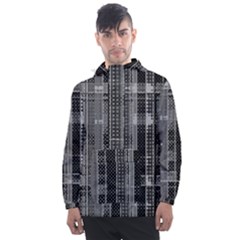 Black Punk Plaid Men s Front Pocket Pullover Windbreaker by SpinnyChairDesigns